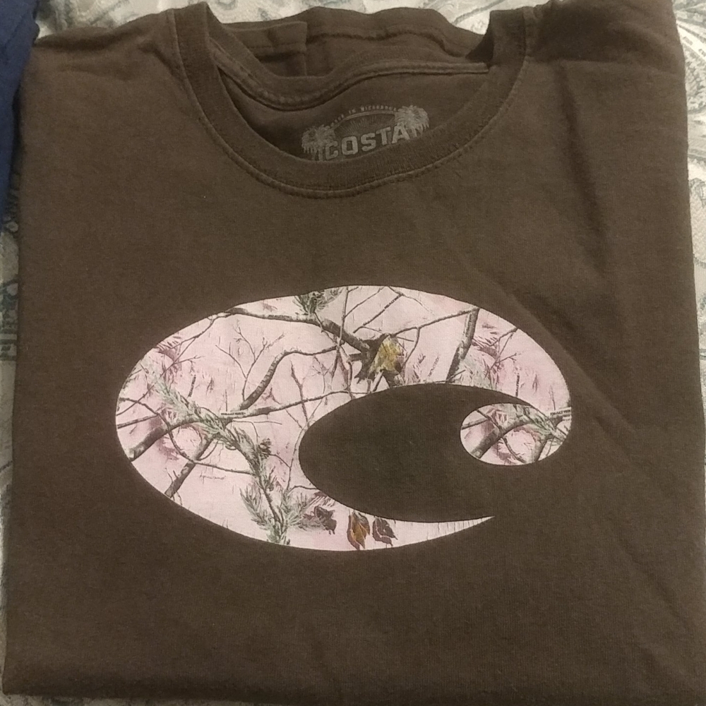 Costa Women's Brown T-shirt with Pink Logo